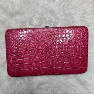 Clutch Wallet Faux Embossed Crocodile Print Pink